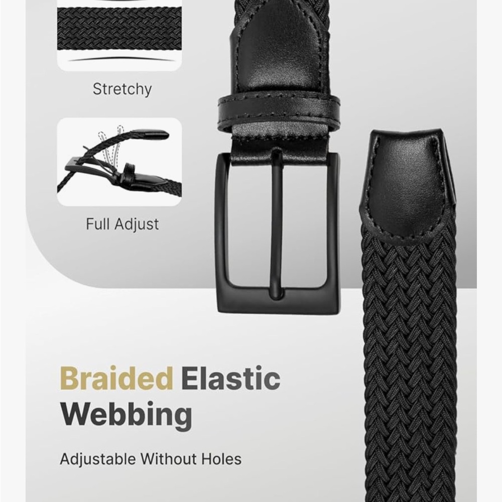 🔥3/$15 Unisex braided black golf belt big & tall plus 3XL - sports gear